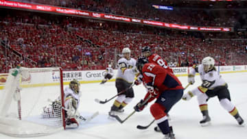 WASHINGTON, DC - JUNE 04: Devante Smith-Pelly #25 of the Washington Capitals scores a first-period goal past Marc-Andre Fleury #29 of the Vegas Golden Knights in Game Four of the 2018 NHL Stanley Cup Final at Capital One Arena on June 4, 2018 in Washington, DC. (Photo by Bruce Bennett/Getty Images)