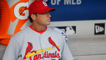 NEW YORK, NY - MARCH 29: Manager Mike Matheny #22 of the St. Louis Cardinals looks on from the dugout prior to the game against the New York Mets at Citi Field on Thursday, March 29, 2018 in the Queens borough of New York City. (Photo by Alex Trautwig/MLB Photos via Getty Images)