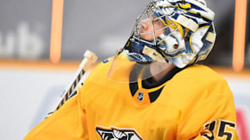 Nashville Predators goaltender Pekka Rinne (35) Mandatory Credit: Christopher Hanewinckel-USA TODAY Sports