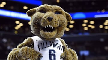 Mar 18, 2016; Brooklyn, NY, USA; Villanova Wildcats mascot performs in the first half against the North Carolina-Asheville Bulldogs during the first round of the 2016 NCAA Tournament at Barclays Center. Mandatory Credit: Robert Deutsch-USA TODAY Sports