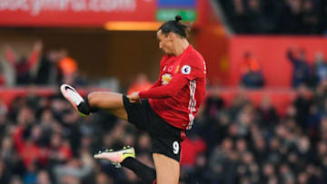 SWANSEA, WALES - NOVEMBER 06: Zlatan Ibrahimovic of Manchester United celebrates scoring his sides second goal during the Premier League match between Swansea City and Manchester United at Liberty Stadium on November 6, 2016 in Swansea, Wales. (Photo by Stu Forster/Getty Images)