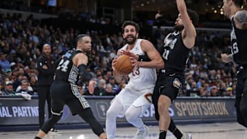 MEMPHIS, TENNESSEE - JANUARY 18: Ricky Rubio #13 of the Cleveland Cavaliers goes to the basket during the first half of the game against Tyus Jones #21 of the Memphis Grizzlies at FedExForum on January 18, 2023 in Memphis, Tennessee. NOTE TO USER: User expressly acknowledges and agrees that, by downloading and or using this photograph, User is consenting to the terms and conditions of the Getty Images License Agreement. (Photo by Justin Ford/Getty Images)