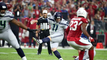 GLENDALE, AZ - SEPTEMBER 30: Kicker Sebastian Janikowski #11 of the Seattle Seahawks misses a field goal during the second quarter against the Arizona Cardinals at State Farm Stadium on September 30, 2018 in Glendale, Arizona. (Photo by Ralph Freso/Getty Images)