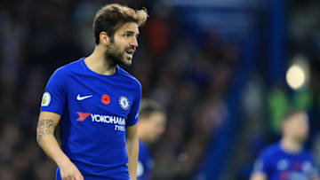 5th November 2017, Stamford Bridge, London, England; EPL Premier League football, Chelsea versus Manchester United; Cesc Fabregas of Chelsea urges on his team mates (Photo by Shaun Brooks/Action Plus via Getty Images)