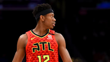 WASHINGTON, DC - MARCH 06: De'Andre Hunter #12 of the Atlanta Hawks looks on against the Washington Wizards during the first half at Capital One Arena on March 06, 2020 in Washington, DC. NOTE TO USER: User expressly acknowledges and agrees that, by downloading and or using this photograph, User is consenting to the terms and conditions of the Getty Images License Agreement. (Photo by Will Newton/Getty Images)