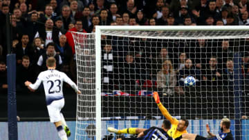 LONDON, ENGLAND - NOVEMBER 28: Christian Eriksen of Tottenham Hotspur scores his sides first goal during the UEFA Champions League Group B match between Tottenham Hotspur and FC Internazionale at Wembley Stadium on November 28, 2018 in London, United Kingdom. (Photo by Dan Istitene/Getty Images)