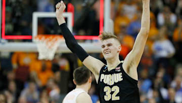 LOUISVILLE, KENTUCKY - MARCH 28: Matt Haarms #32 of the Purdue Boilermakers celebrates after defeating Tennessee Volunteers in overtime of the 2019 NCAA Men's Basketball Tournament South Regional at the KFC YUM! Center on March 28, 2019 in Louisville, Kentucky. (Photo by Kevin C. Cox/Getty Images)