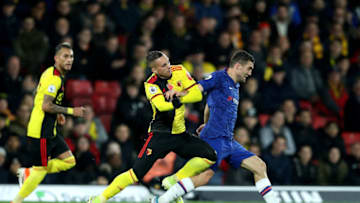 WATFORD, ENGLAND - NOVEMBER 02: Gerard Deulofeu of Watford battles for possession with Mateo Kovacic of Chelsea during the Premier League match between Watford FC and Chelsea FC at Vicarage Road on November 02, 2019 in Watford, United Kingdom. (Photo by Christopher Lee/Getty Images)