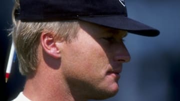 21 Jul 1998: Head coach Jon Gruden of the Oakland Raiders looks on during the 1998 Oakland Raiders Training Camp in Napa, California. Mandatory Credit: Jed Jacobsohn /Allsport