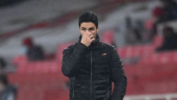 LONDON, ENGLAND - NOVEMBER 08: Mikel Arteta, Manager of Arsenal reacts during the Premier League match between Arsenal and Aston Villa at Emirates Stadium on November 08, 2020 in London, England. Sporting stadiums around the UK remain under strict restrictions due to the Coronavirus Pandemic as Government social distancing laws prohibit fans inside venues resulting in games being played behind closed doors. (Photo by Andy Rain - Pool/Getty Images)