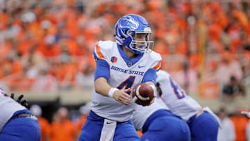 STILLWATER, OK - SEPTEMBER 15: Quarterback Brett Rypien #4 of the Boise State Broncos looks to hand off the ball against the Oklahoma State Cowboys at Boone Pickens Stadium on September 15, 2018 in Stillwater, Oklahoma. The Cowboys defeated the Broncos 44-21. (Photo by Brett Deering/Getty Images)