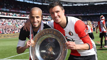 Karim El Ahmadi of Feyenoord, Steven Berghuis of Feyenoordduring the Dutch Eredivisie match between Feyenoord Rotterdam and Heracles Almelo at the Kuip on May 14, 2017 in Rotterdam, The Netherlands(Photo by VI Images via Getty Images)