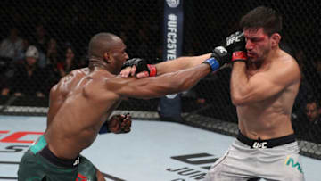 SANTIAGO, CHILE - MAY 19: (L-R) Kamaru Usman of Nigeria punches Demian Maia of Brazil in their welterweight bout during the UFC Fight Night event at Movistar Arena on May 19, 2018 in Santiago, Chile. (Photo by Buda Mendes/Zuffa LLC/Zuffa LLC via Getty Images)