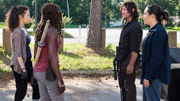 Rositsa Espinosa (Christian Serratos), Michonne (Danai Gurira), Daryl Dixon (Norman Reedus) and Tara Chambler (Alanna Masterson) in The Walking Dead Season 8 Episode 6Photo by Gene Page/AMC