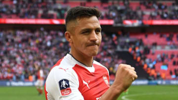 LONDON, ENGLAND - APRIL 23: Alexis Sanchez of Arsenal celebrates his side's 2-1 victory after the Emirates FA Cup Semi-Final match between Arsenal and Manchester City at Wembley Stadium on April 23, 2017 in London, England. (Photo by Michael Regan - The FA/The FA via Getty Images)