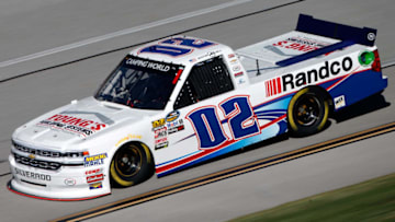 TALLADEGA, AL - OCTOBER 12: Austin Hill, driver of the #02 Young's Building Systems/Randco Chevrolet, drives during practice for the NASCAR Camping World Truck Series Fr8Auctions 250 at Talladega Superspeedway on October 12, 2018 in Talladega, Alabama. (Photo by Brian Lawdermilk/Getty Images)