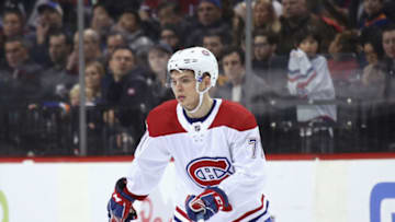 NEW YORK, NEW YORK - MARCH 03: Jake Evans #71 of the Montreal Canadiens (Photo by Bruce Bennett/Getty Images)