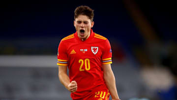 CARDIFF, WALES - NOVEMBER 18: Daniel James of Wales celebrates scoring their 2nd goal during the UEFA Nations League group stage match between Wales and Finland at Cardiff City Stadium on November 18, 2020 in Cardiff, United Kingdom. (Photo by Marc Atkins/Getty Images)
