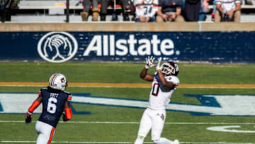 Texas A&M running back Ainias Smith (0) catches a long pass at Jordan-Hare Stadium in Auburn, Ala., on Saturday, Dec. 5, 2020. Texas A&M defeated Auburn football 31-20.
