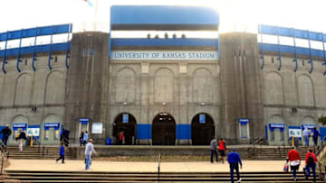 LAWRENCE, KS - NOVEMBER 16: A general view of Memorial Stadium, the University of Kansas Football Stadium, during the game betweem the West Virginia Mountaineers and the Kansas Jayhawks at Memorial Stadium on November 16, 2013 in Lawrence, Kansas. (Photo by Jamie Squire/Getty Images)