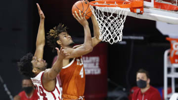 Mar 4, 2021; Norman, Oklahoma, USA; Texas Longhorns forward Greg Brown. Mandatory Credit: Alonzo Adams-USA TODAY Sports