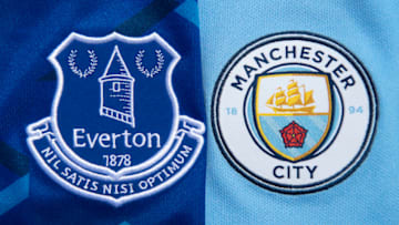 MANCHESTER, ENGLAND - MAY 14: The Everton and Manchester City club crests on their first team home shirts on May 14, 2020 in Manchester, England. (Photo by Visionhaus)