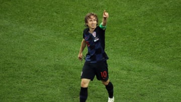 NIZHNY NOVGOROD, RUSSIA - JUNE 21: Luka Modric of Croatia celebrates after scoring his team's second goal during the 2018 FIFA World Cup Russia group D match between Argentina and Croatia at Nizhny Novgorod Stadium on June 21, 2018 in Nizhny Novgorod, Russia. (Photo by Clive Mason/Getty Images)