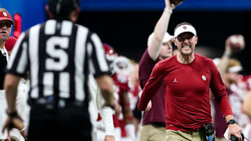 ATLANTA, GA - DECEMBER 28: Head coach Lincoln Riley of the Oklahoma Sooners reacts to a call during the Chick-fil-A Peach Bowl against the LSU Tigers at Mercedes-Benz Stadium on December 28, 2019 in Atlanta, Georgia. (Photo by Carmen Mandato/Getty Images)