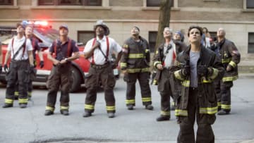 CHICAGO FIRE -- "A Real Shot in the Arm" Episode 802 -- Pictured: (l-r) Jesse Spencer as Matthew Casey, Christian Stolte as Randy "Mouch" McHolland, Taylor Kinney as Lt Kelly Severide, Eamonn Walker as Battalion Chief Wallace Boden, Joe Minoso as Joe Cruz, Alberto Rosende as Blake Gallo -- (Photo by: Adrian Burrows/NBC)