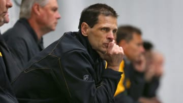 WILMINGTON, MA - JULY 15: Boston Bruins general manager Don Sweeney watches a scrimmage from the stands at the last day of the Boston Bruins developmental camp at Ristuccia Arena in Wilmington, Mass., on July 15, 2016. (Photo by John Tlumacki/The Boston Globe via Getty Images)
