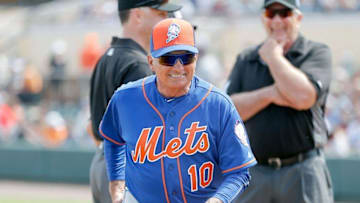 Mar 14, 2016; Lakeland, FL, USA; New York Mets manager Terry Collins (10) heads for the dugout before the first inning of a spring training baseball game against the Detroit Tigers at Joker Marchant Stadium. Mandatory Credit: Reinhold Matay-USA TODAY Sports