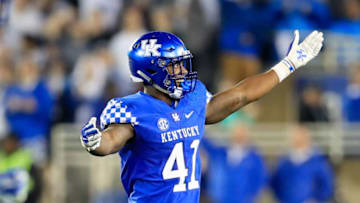 LEXINGTON, KY - SEPTEMBER 22: Josh Allen #41 of the Kentucky Wildcats celebrates during the 28-7 win over the Mississippi State Bulldogs at Commonwealth Stadium on September 22, 2018 in Lexington, Kentucky. (Photo by Andy Lyons/Getty Images)