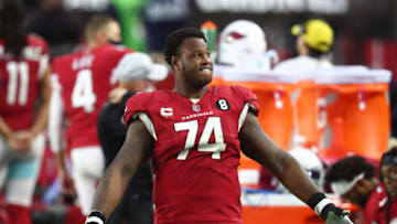 Dec 20, 2020; Glendale, Arizona, USA; Arizona Cardinals offensive tackle D.J. Humphries (74) against the Philadelphia Eagles at State Farm Stadium. Mandatory Credit: Mark J. Rebilas-USA TODAY Sports