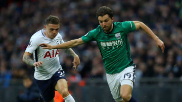 LONDON, ENGLAND - NOVEMBER 25: Kieran Trippier of Tottenham Hotspur puts pressure on Jay Rodriguez of West Bromwich Albion during the Premier League match between Tottenham Hotspur and West Bromwich Albion at Wembley Stadium on November 25, 2017 in London, England. (Photo by Richard Heathcote/Getty Images)