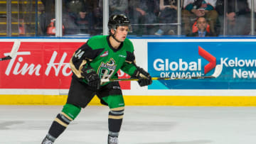 KELOWNA, BC - JANUARY 19: Cole Fonstad #24 of the Prince Albert Raiders skates against the Kelowna Rockets at Prospera Place on January 19, 2019 in Kelowna, Canada. (Photo by Marissa Baecker/Getty Images)