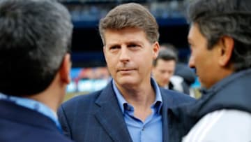 Mar 15, 2015; New York, NY, USA; New York Yankees owner Hal Steinbrenner before the New York City FC vs. New England Revolution soccer game at Yankee Stadium. Mandatory Credit: Noah K. Murray-USA TODAY Sports