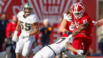 BLOOMINGTON, IN - NOVEMBER 24: Stevie Scott #21 of the Indiana Hoosiers runs the ball during the game against the Purdue Boilermakers at Memorial Stadium on November 24, 2018 in Bloomington, Indiana. (Photo by Michael Hickey/Getty Images)