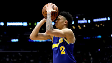 NEW ORLEANS, LOUISIANA - NOVEMBER 21: Ryan Rollins #2 of the Golden State Warriors shoots a three point basket during the fourth quarter of an NBA game against the New Orleans Pelicans at Smoothie King Center on November 21, 2022 in New Orleans, Louisiana. NOTE TO USER: User expressly acknowledges and agrees that, by downloading and or using this photograph, User is consenting to the terms and conditions of the Getty Images License Agreement. (Photo by Sean Gardner/Getty Images)