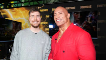 NEW YORK, NEW YORK - OCTOBER 12: MrBeast and Dwayne Johnson attend DC's "Black Adam" New York Premiere at AMC Empire 25 on October 12, 2022 in New York City. (Photo by Kevin Mazur/Getty Images)