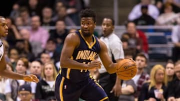 Mar 2, 2016; Milwaukee, WI, USA; Indiana Pacers forward Solomon Hill (44) during the game against the Milwaukee Bucks at BMO Harris Bradley Center. Indiana won 104-99. Mandatory Credit: Jeff Hanisch-USA TODAY Sports
