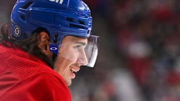 MONTREAL, QC - APRIL 19: Alexander Romanov #27 of the Montreal Canadiens skates against the Minnesota Wild during the third period at Centre Bell on April 19, 2022 in Montreal, Canada. The Minnesota Wild defeated the Montreal Canadiens 2-0. (Photo by Minas Panagiotakis/Getty Images)
