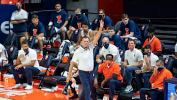 Nov 25, 2020; Champaign, Illinois, USA; Illinois Fighting Illini head coach Brad Underwood is seen during the first half against the North Carolina A&T Aggies at the State Farm Center. Mandatory Credit: Patrick Gorski-USA TODAY Sports