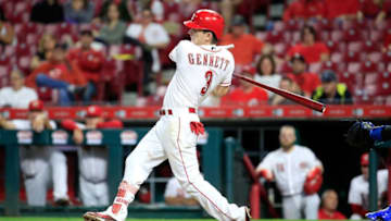 CINCINNATI, OH - SEPTEMBER 25: Scooter Gennett #3 of the Cincinnati Reds hits a tripple in the 7th inning against the Kansas City Royals at Great American Ball Park on September 25, 2018 in Cincinnati, Ohio. (Photo by Andy Lyons/Getty Images)