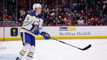 WASHINGTON, DC - MARCH 15: Rasmus Dahlin #26 of the Buffalo Sabres skates against the Washington Capitals during the second period of the game at Capital One Arena on March 15, 2023 in Washington, DC. (Photo by Scott Taetsch/Getty Images)