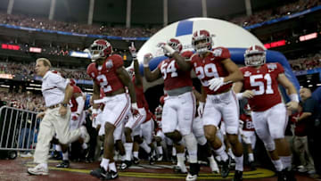 ATLANTA, GA - DECEMBER 31: Head Coach Nick Saban and the Alabama Crimson Tide team take the field during the 2016 Chick-fil-A Peach Bowl at the Georgia Dome on December 31, 2016 in Atlanta, Georgia. (Photo by Streeter Lecka/Getty Images)