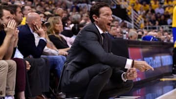 SALT LAKE CITY, UT - MAY 8: Head coach Quin Snyder of the Utah Jazz yells to his team in the second half of their 121-95 loss to the Golden State Warriors in Game Four of the Western Conference Semifinals during the 2017 NBA Playoffs at Vivint Smart Home Arena on May 8, 2017 in Salt Lake City, Utah. (Photo by Gene Sweeney Jr/Getty Images)