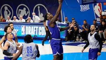 May 19, 2022; Chicago, IL, USA; Kofi Cockburn (88) scores during the 2022 NBA Draft Combine at Wintrust Arena. Mandatory Credit: David Banks-USA TODAY Sports