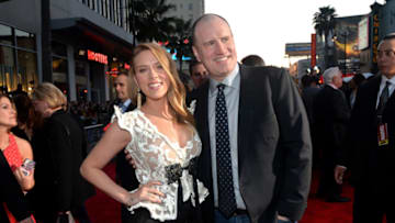 HOLLYWOOD, CA - MARCH 13: Actress Scarlett Johansson (L) and producer Kevin Feige attend Marvel's "Captain America: The Winter Soldier" premiere at the El Capitan Theatre on March 13, 2014 in Hollywood, California. (Photo by Alberto E. Rodriguez/Getty Images for Disney)