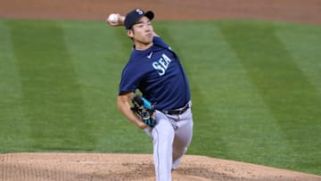 OAKLAND, CALIFORNIA - SEPTEMBER 25: Yusei Kikuchi #18 of the Seattle Mariners pitches against the Oakland Athletics in the bottom of the first inning at RingCentral Coliseum on September 25, 2020 in Oakland, California. (Photo by Thearon W. Henderson/Getty Images)