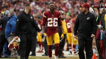 LANDOVER, MD - DECEMBER 17: Cornerback Bashaud Breeland #26 of the Washington Redskins walks off the field after being injured in the fourth quarter against the Arizona Cardinals at FedEx Field on December 17, 2017 in Landover, Maryland. (Photo by Patrick Smith/Getty Images)